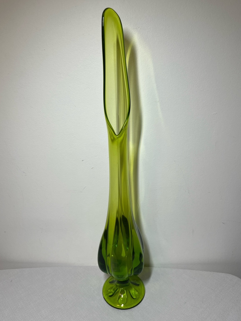 Vintage Viking Glass swung vase in EPIC Drape pattern and avocado green color